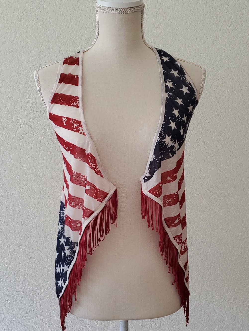 Claire's Red White & Blue American Flag Fringe Vest